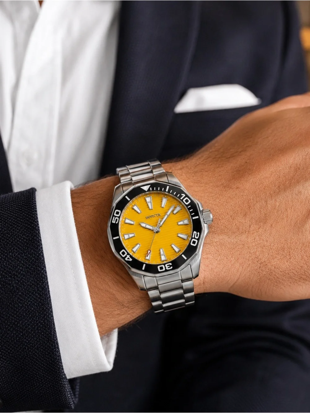 NEW Invicta Pro Diver Meridian 46mm Yellow Dial Watch Set 001-GA-M-101